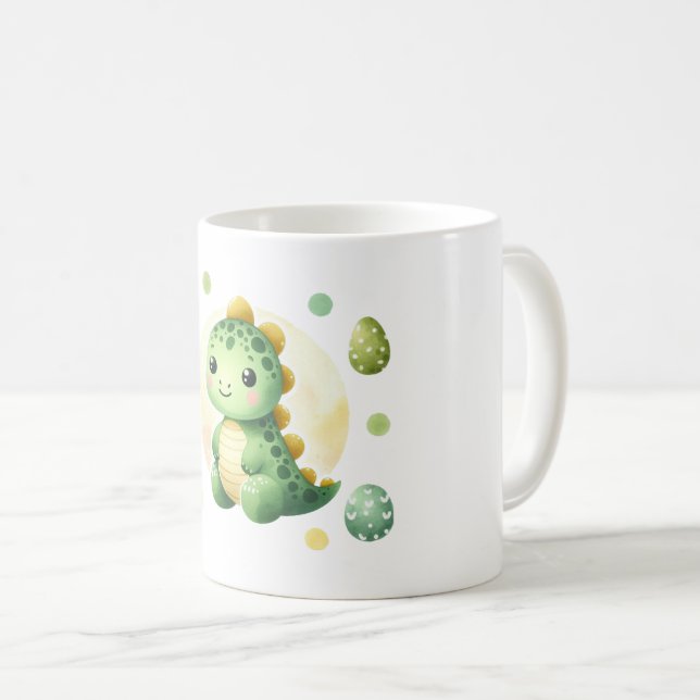cute and adorable green dinosaur mug (Front Right)