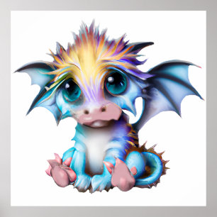 Cute and Adorable Kawaii Baby Dragon Poster