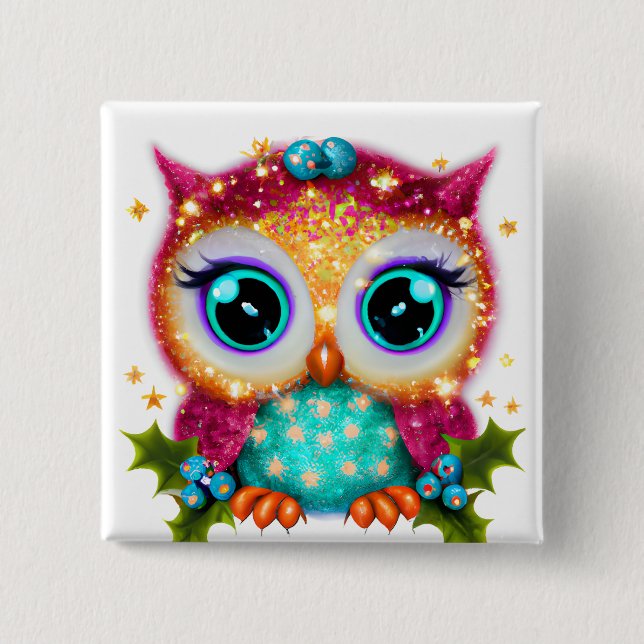 Cute and Adorable Kawaii Baby Owl   15 Cm Square Badge (Front)