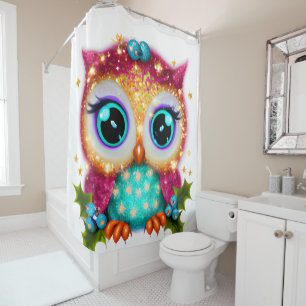 Cute and Adorable Kawaii Baby Owl Shower Curtain