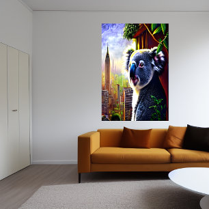 Cute and adorable Koala in the city   AI Art  Poster