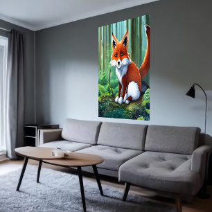 Cute and adorable red fox   AI Art Poster