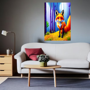 Cute and adorable red fox in the forest   AI Art Poster