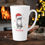 Cute and Adorable Santa Kitten Meowy Christmas Latte Mug<br><div class="desc">This cute Meowy Christmas kitten will be a fun design on your products. The design features an adorable grey kitten with black frame glasses, full beard and moustache along with a Santa Claus hat. The background has red, green and gold stars and/or snowflakes. Perfect for cat and fuzzy kitten lovers...</div>