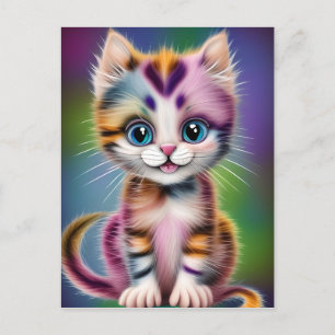 Cute and Adorable Smiling Striped Kitten Postcard