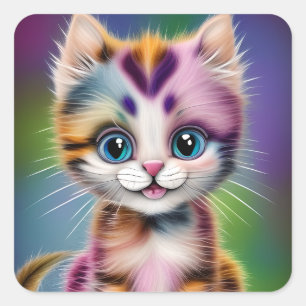 Cute and Adorable Smiling Striped Kitten  Square Sticker