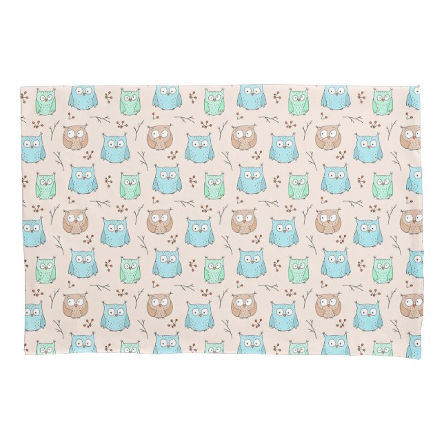 Cute and Adorable Tiny Owls Birds Pattern | Pillowcase (Front-Left)