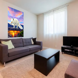 Cute and adorable white fox   AI Art Poster