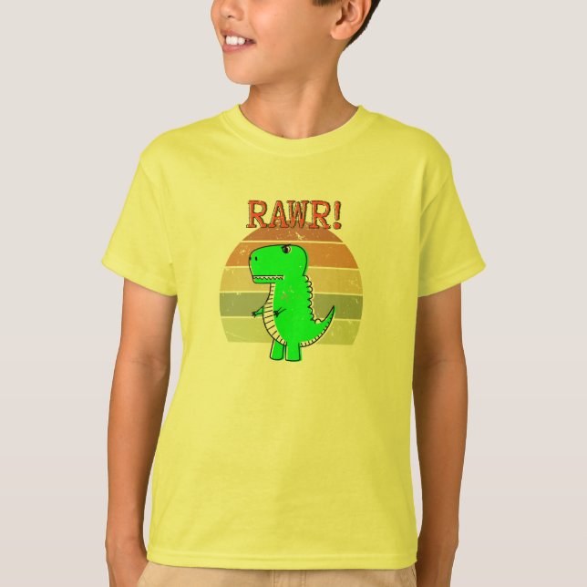 Cute And Angry Cartoon T-Rex Dinosaur Sunset  T-Shirt (Front)