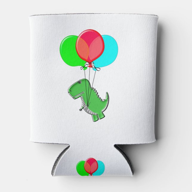 Cute And Angry Dino Flying With Party Balloons Can Cooler (Front)