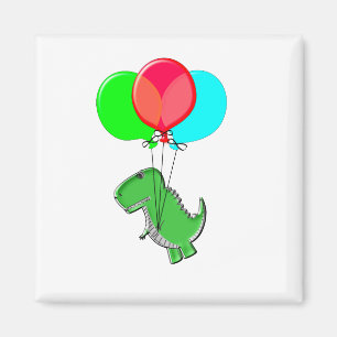 Cute And Angry Dino Flying With Party Balloons Magnet