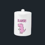 Cute And Angry Pink Cartoon T-Rex Dinosaur<br><div class="desc">Cute angry cartoon t-rex!
Original cartoon design. 
Custom teapot.
Gift idea.
Rawr!</div>