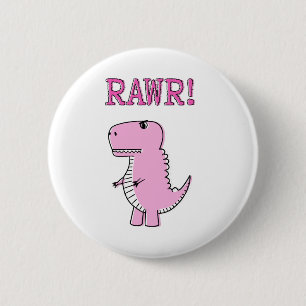 Cute And Angry Pink Cartoon T-Rex Dinosaur 6 Cm Round Badge