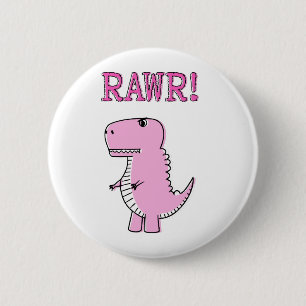 Cute And Angry Pink Cartoon T-Rex Dinosaur 6 Cm Round Badge