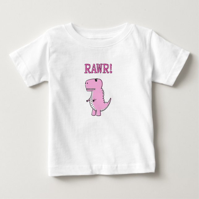 Cute And Angry Pink Cartoon T-Rex Dinosaur Baby T-Shirt (Front)