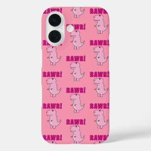 Cute And Angry Pink Cartoon T-Rex Dinosaur iPhone 16 Case