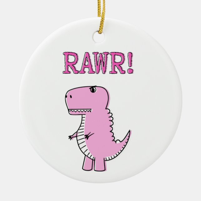 Cute And Angry Pink Cartoon T-Rex Dinosaur Ceramic Tree Decoration (Front)