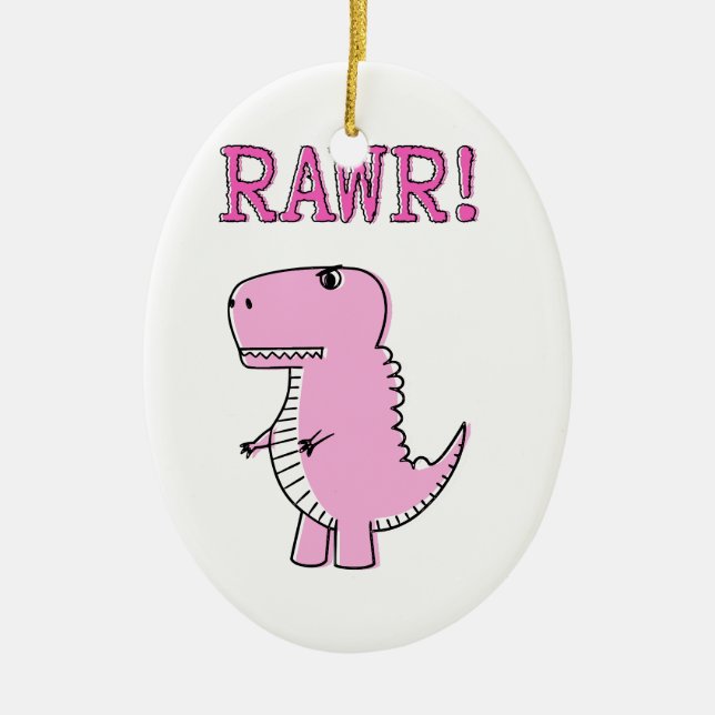 Cute And Angry Pink Cartoon T-Rex Dinosaur Ceramic Tree Decoration (Front)