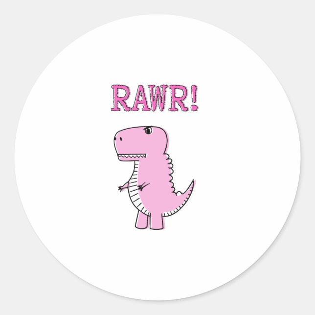 Cute And Angry Pink Cartoon T-Rex Dinosaur Classic Round Sticker (Front)