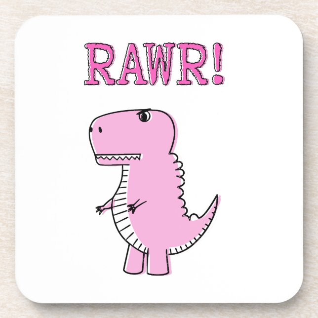 Cute And Angry Pink Cartoon T-Rex Dinosaur Coaster (Front)