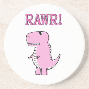 Cute And Angry Pink Cartoon T-Rex Dinosaur Coaster