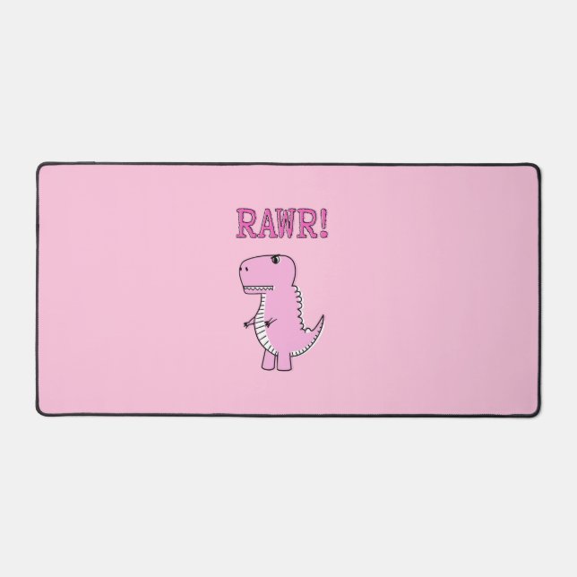 Cute And Angry Pink Cartoon T-Rex Dinosaur Desk Mat (Front)