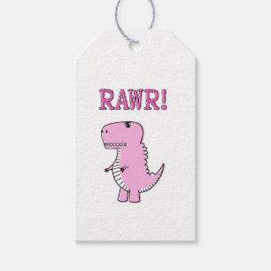Cute And Angry Pink Cartoon T-Rex Dinosaur Gift Tags