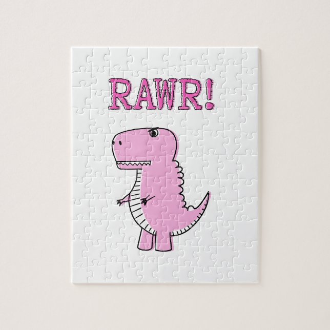 Cute And Angry Pink Cartoon T-Rex Dinosaur Jigsaw Puzzle (Vertical)