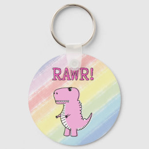 Cute And Angry Pink Cartoon T-Rex Dinosaur Key Ring