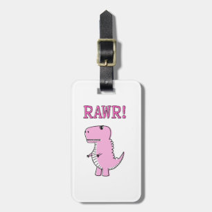Cute And Angry Pink Cartoon T-Rex Dinosaur Luggage Tag