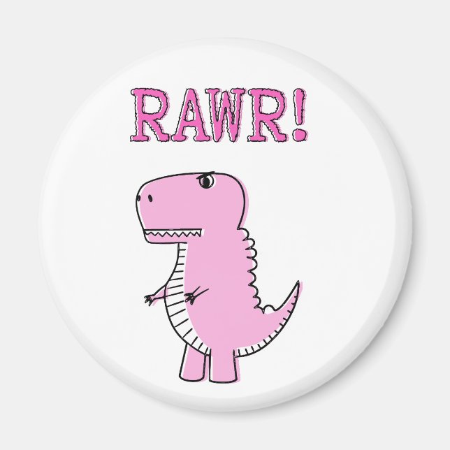 Cute And Angry Pink Cartoon T-Rex Dinosaur Magnet (Front)