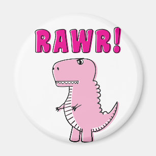 Cute And Angry Pink Cartoon T-Rex Dinosaur Magnet