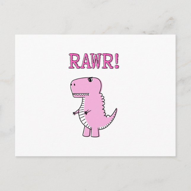 Cute And Angry Pink Cartoon T-Rex Dinosaur Postcard (Front)