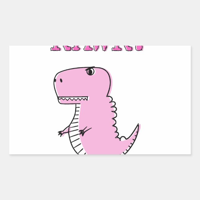 Cute And Angry Pink Cartoon T-Rex Dinosaur Rectangular Sticker (Front)