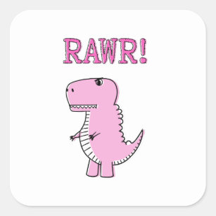 Cute And Angry Pink Cartoon T-Rex Dinosaur Square Sticker