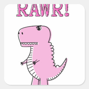 Cute And Angry Pink Cartoon T-Rex Dinosaur Square Sticker