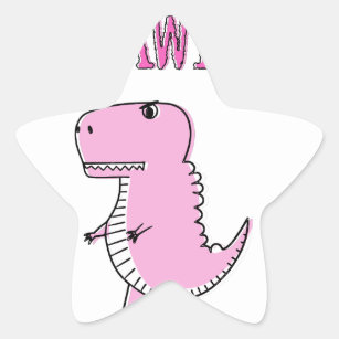 Cute And Angry Pink Cartoon T-Rex Dinosaur Star Sticker