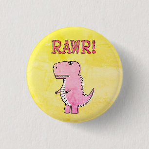 Cute And Angry Pink Cartoon T-Rex Old Paper 3 Cm Round Badge