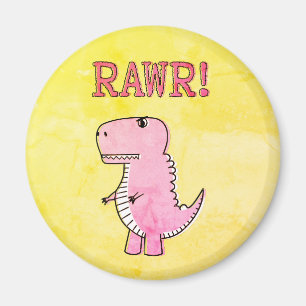Cute And Angry Pink Cartoon T-Rex Old Paper Magnet