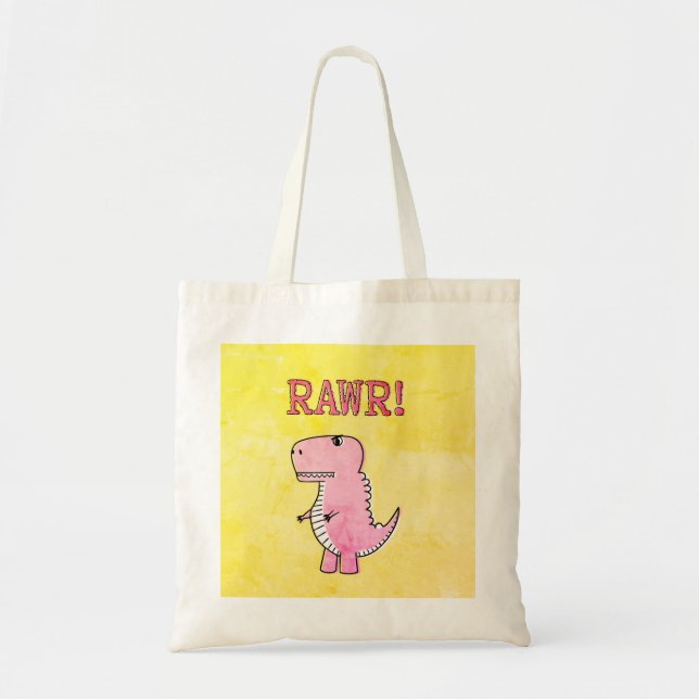 Cute And Angry Pink Cartoon T-Rex Old Paper Tote Bag (Front)