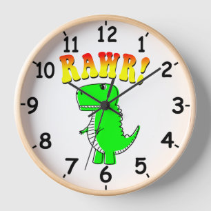 Cute and Angry T-Rex RAWR Groovy Text Clock