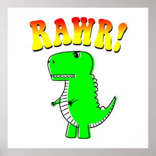 Cute and Angry T-Rex RAWR Groovy Text Poster