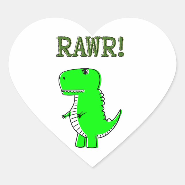 Cute and Angry T-Rex RAWR Heart Sticker (Front)