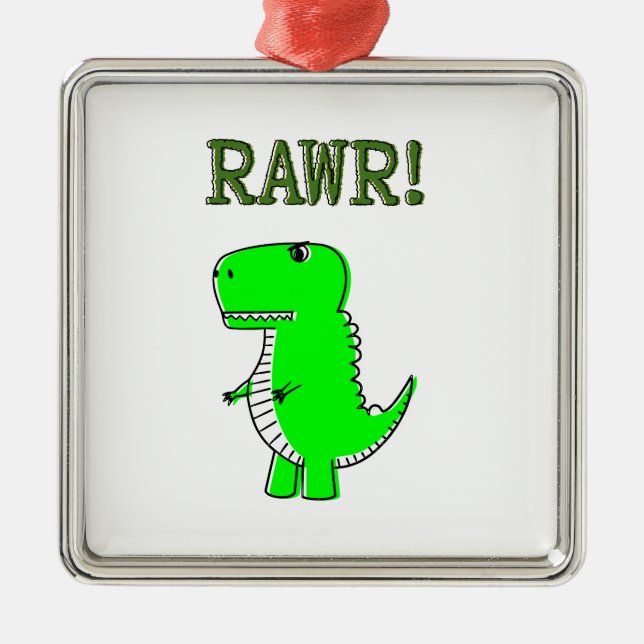 Cute and Angry T-Rex RAWR Metal Tree Decoration (Front)