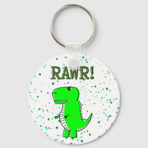 Cute and Angry T-Rex RAWR Paint Splatter Key Ring