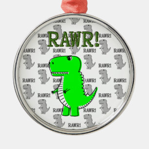 Cute and Angry T-Rex With Black And White Pattern Metal Tree Decoration