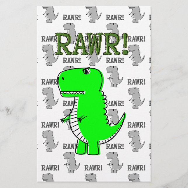 Cute and Angry T-Rex With Black And White Pattern Stationery (Front)