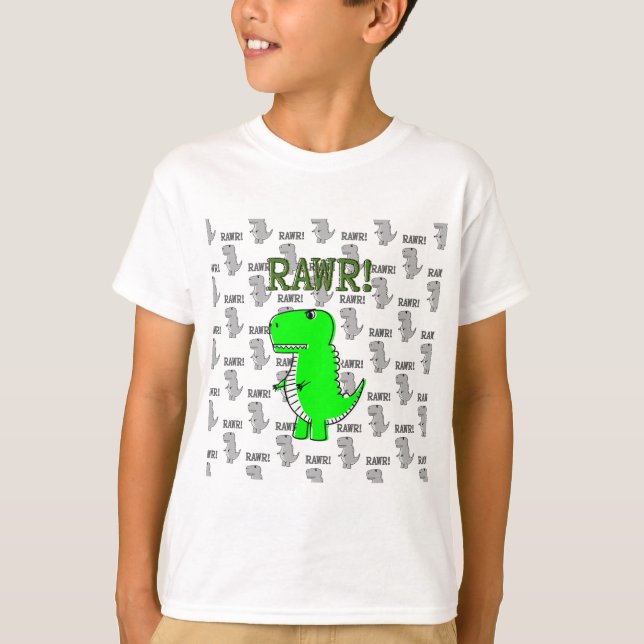 Cute and Angry T-Rex With Black And White Pattern T-Shirt (Front)