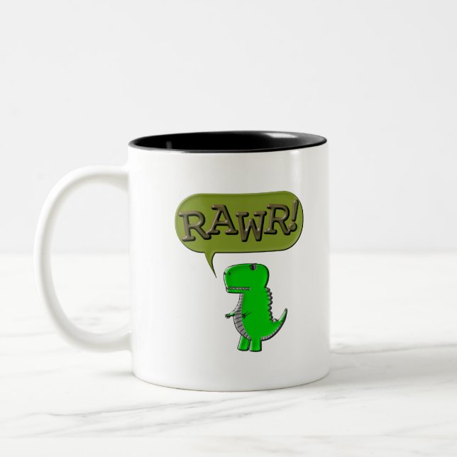 Cute And Angry Toy Dinosaur Two-Tone Coffee Mug (Left)