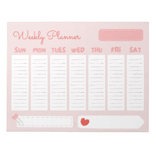Cute and Casual Pastel Pink Weekly Planner To Dos Notepad